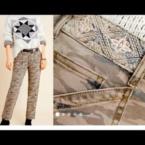 Anthropologie Embroidered Camo Pant